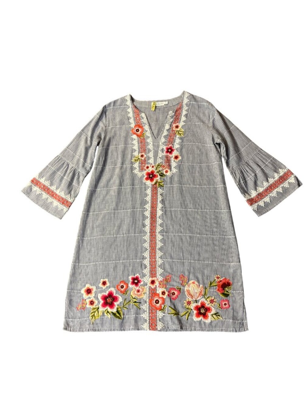 Spartina 449 Embroidered Tunic Dress Womens XS Blue Stripe Used 100% Cotton - Picture 3 of 15